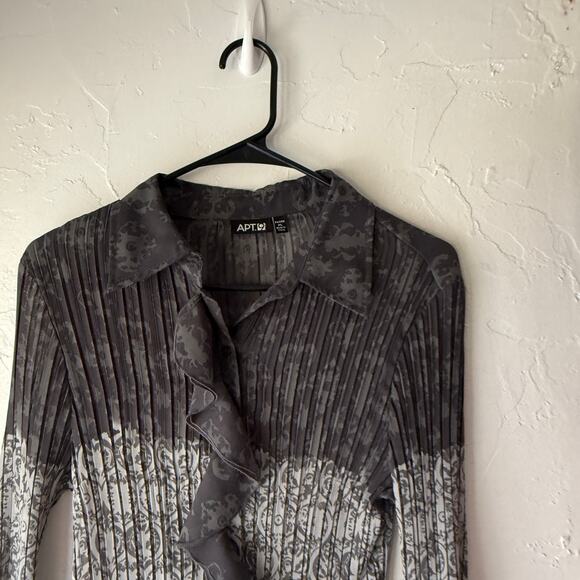 APT. 9 Petite PL Sheer Ruffle Blouse Pleated Gray Black Y2K Grunge Whimsigoth - Picture 4 of 7